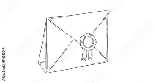 Hand-drawn Envelope with Wax Seal and Ribbon