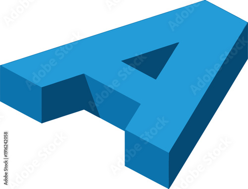 Three dimensional bright blue isometric letter a isolated against a clean white background suggesting initial concepts or typography design elements