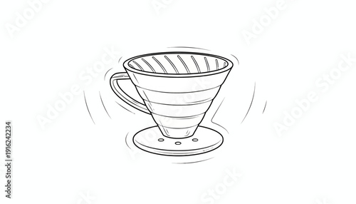 Hand-drawn sketch of a coffee dripper, v60 pour over coffee maker, isolated on white background