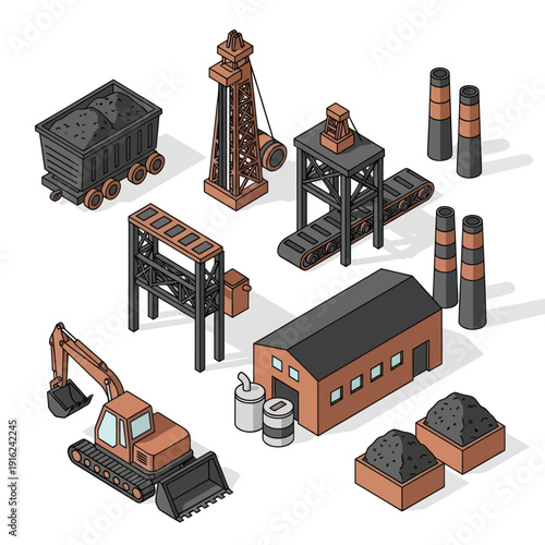 Industrial Equipment and Machinery Set Illustration.