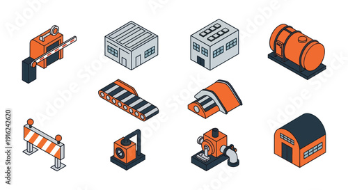 Industrial Equipment and Machinery Icons Set.
