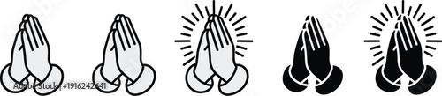 Praying Hands Icon Set with Prayer Gesture Religious Symbol Black and White Vector Illustration Collection