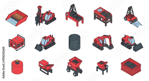 Collection of Red Heavy Machinery Equipment.