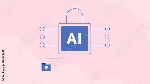 AI processor within digital lock framework, connected to encrypted file, scalable cloud storage, automated AI assistant.