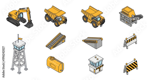 Construction Equipment and Machinery Set Illustration.