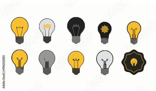 Light Bulb Idea Icon Set Flat Lamp and Innovation Symbol Vector Collection Isolated on White Background