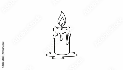 Dripping Candle Flame Outline Icon, Minimalist Wax Candle Burning with Melting Wax Drops