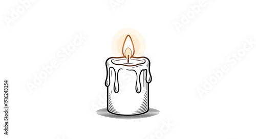 Dripping Wax Candle Flame, Hand Drawn Sketch Style