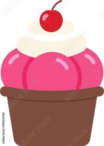 Delicious Pink Ice Cream Sundae with Cherry