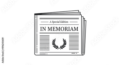 In Memoriam Newspaper Headline, Memorial Service Announcement, Obituary Page, Grief Concept