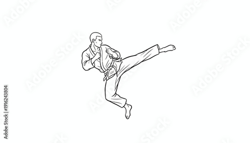 Karate Fighter Performing Dynamic Side Kick in Mid-Air