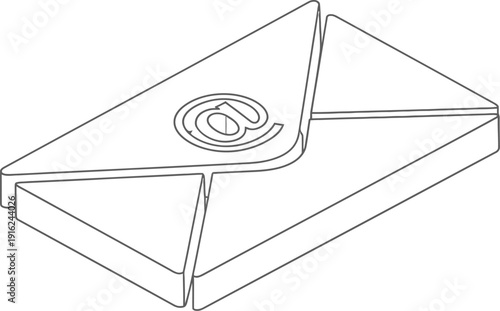 Simple stylized icon of an unopened closed envelope sealed with a prominent at symbol clearly indicating digital electronic mail communication concept