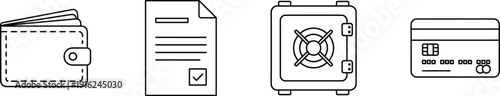 Icons of wallet document passport and credit card