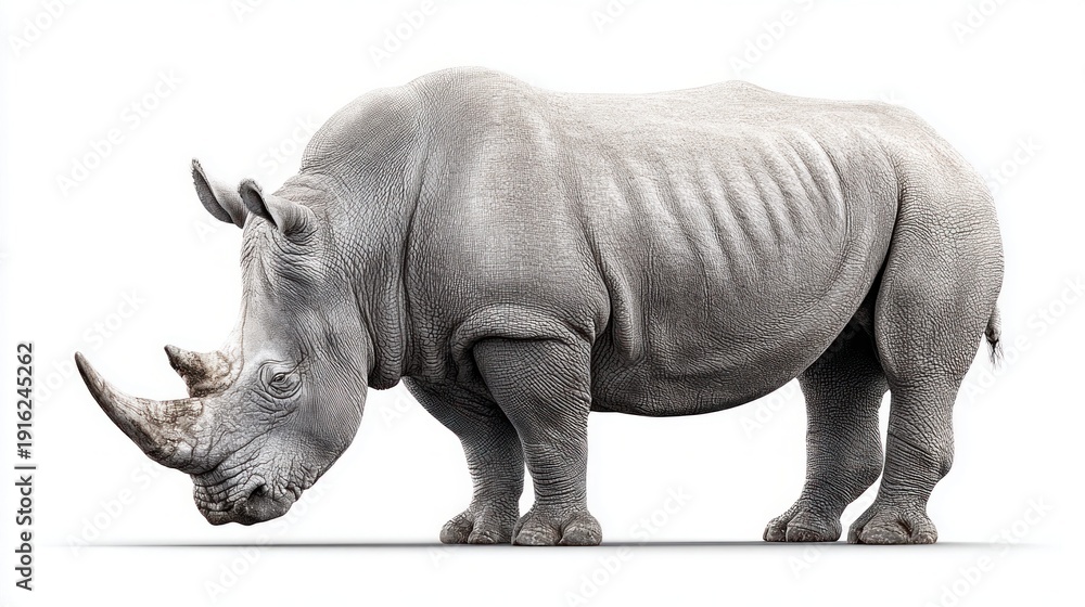 Fototapeta premium White rhinoceros isolated on a white background, side view