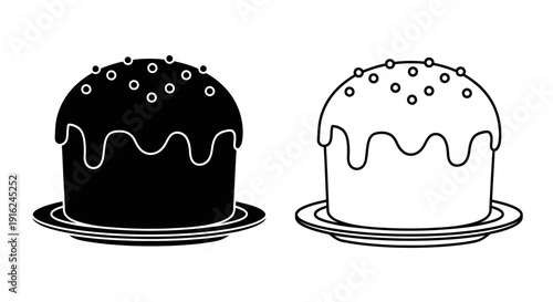 Two delicious cakes with icing and sprinkles on plates, perfect for celebrations Vector