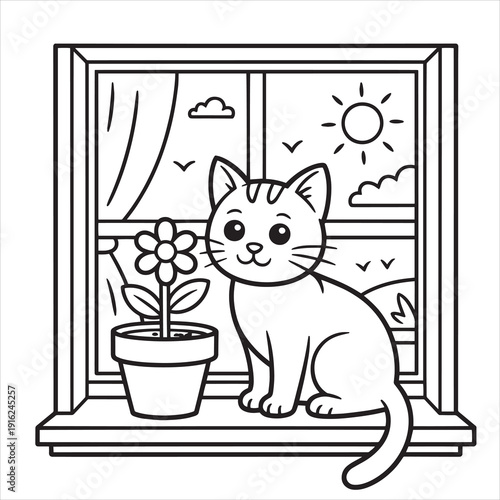 cat on window line art design