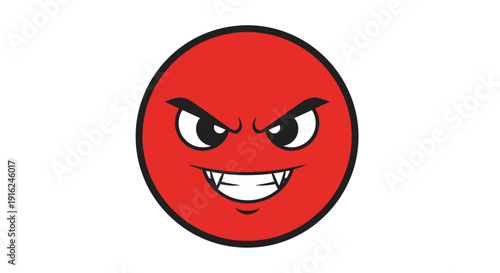 Expressive Red Face with Fangs and Angry Eyes Conveying a Strong Negative Emotion