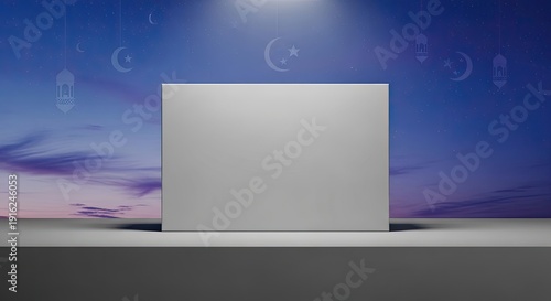 Blank white signage under a starry ramadan night sky