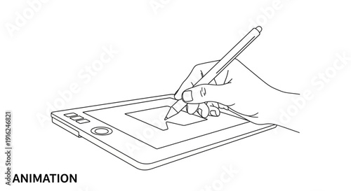 Hand Drawing on Digital Tablet, Animation Creation, Creative Process, Digital Art