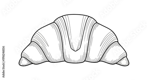Hand Drawn Croissant Illustration, Black and White Sketch of French Pastry