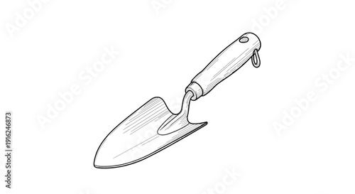 Hand Drawn Garden Trowel Illustration - Black and White Sketch of a Gardening Tool