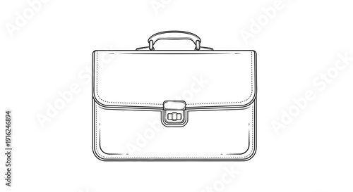 Hand Drawn Sketch of a Classic Leather Briefcase, Business Portfolio Bag