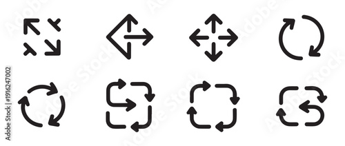 Collection of black arrow icons representing movement rotation and resizing functions