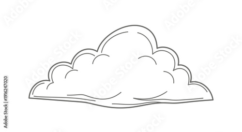 Hand-drawn cloud illustration, simple line art, white background, cartoon style