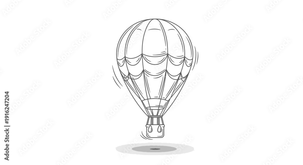 Obraz premium Hand-drawn hot air balloon illustration, simple line art, floating in the air with shadow