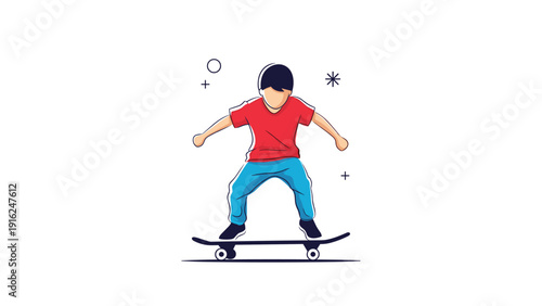 Young person performing a jump on a skateboard against a white background illustrates youthful energy, street sports, and skateboarding culture.