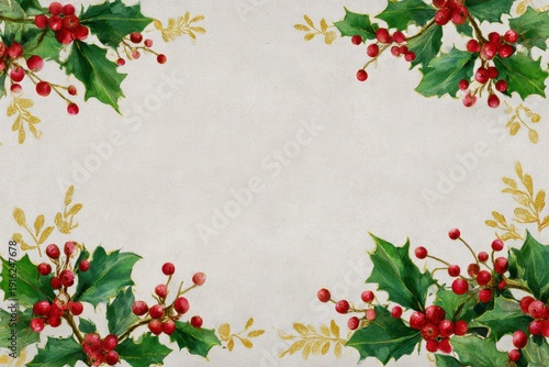 Festive holly border design for cards and invitations