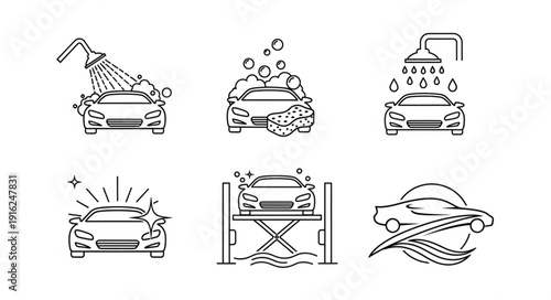 Car Wash Icons Set Clean Vehicle Service Symbols.