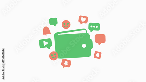 Digital Wallet with Social Media Icons and Notifications.