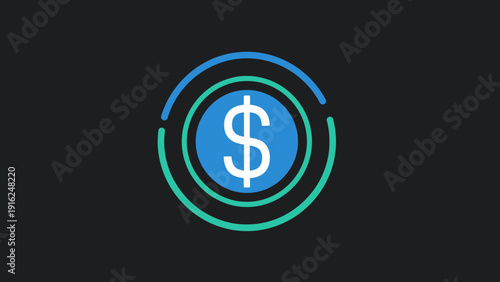 Dollar sign icon with concentric circles and gradient effect.