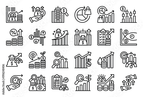 Market Capitalization Icon Collection Set. Clean Outline Icon Vector Illustration.