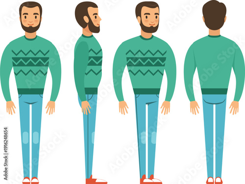 Middle age character sheet. Man front and side view