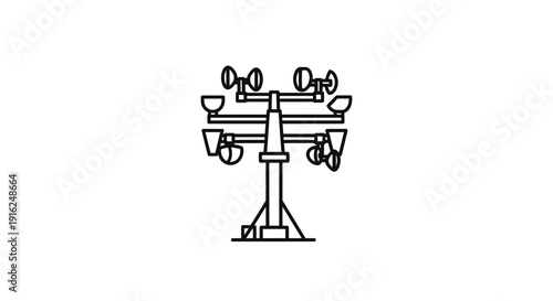 Weather Station Anemometer Wind Vane Icon - Meteorological Instrument Line Art