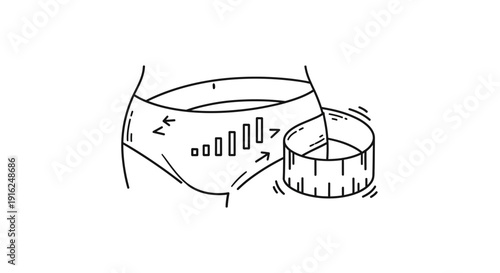 Weight loss concept: Woman's waist with measuring tape and progress bars illustration