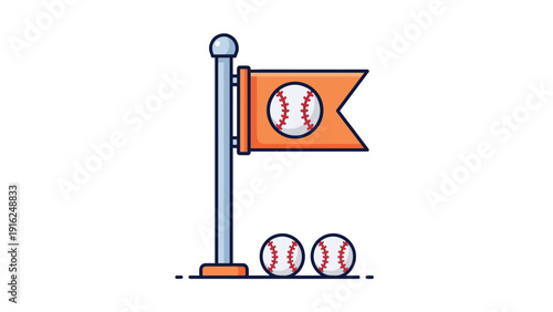 Sports flag featuring a baseball icon next to two balls on the ground representing team competition or stadium event announcements.