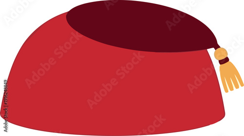 Traditional Red Fez Hat with Tassel Isolated on White Background Vector Illustration