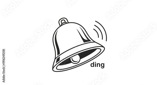 Vintage Bell Ding Sound Effect Icon, Retro Notification Alert Symbol, Simple Line Art Illustration