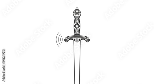 Vibrating Sword Icon, Sound Waves Emanating from Blade, Medieval Weapon Symbol, Vector Illustration