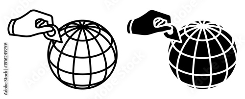 Linear isometric icon. Travel agent geotags globe to determine a new travel destination. Simple vector isolated on white background