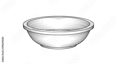 Vintage Ceramic Bowl Illustration, Hand-Drawn Sketch of Empty Kitchenware