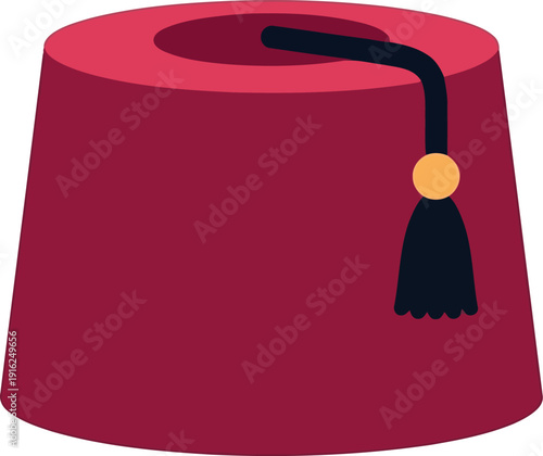 Red Fez Hat with Black Tassel Traditional Ottoman Headwear Vector Illustration