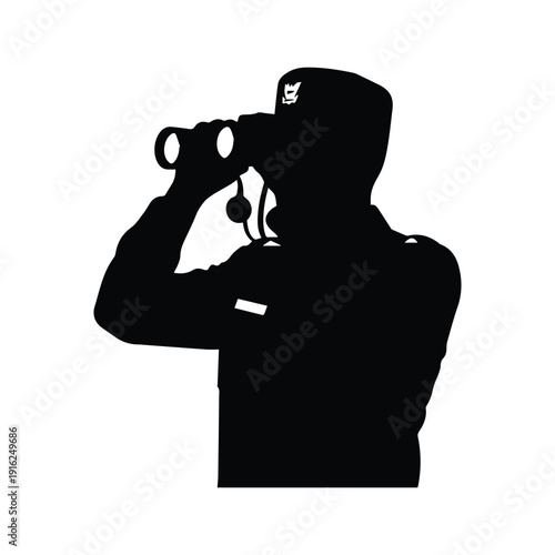 Military personnel in silhouette using binoculars with keen focus