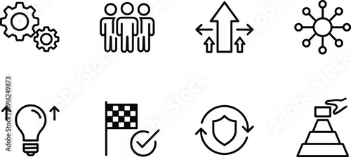 Set of 8 vector silhouette icons for business and technology design bundle