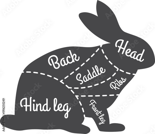 Rabbit meat cut diagram. Butchery animal chart