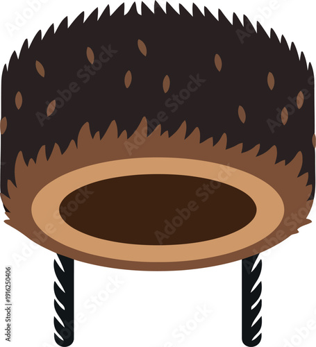 Traditional Papakha Hat Illustration – Caucasian Fur Headwear with Ear Flaps, Vector Clipart