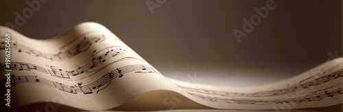 Beautiful music sheet with flowing notes creates elegant and artistic background, evoking sense of creativity and inspiration. soft curves enhance its visual appeal